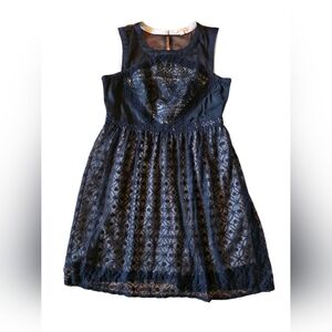 Skies Are Blue Black Lacy Sleeveless Fit & Flare Mini Dress Size L